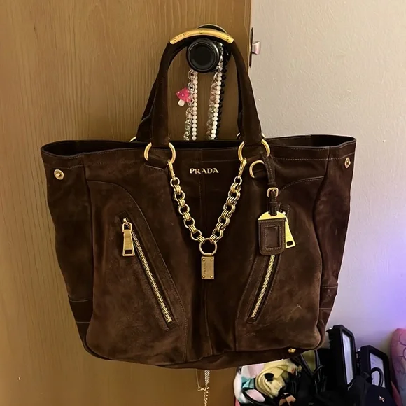 Prada suede scamosciato tote mogano - Picture 8 of 16